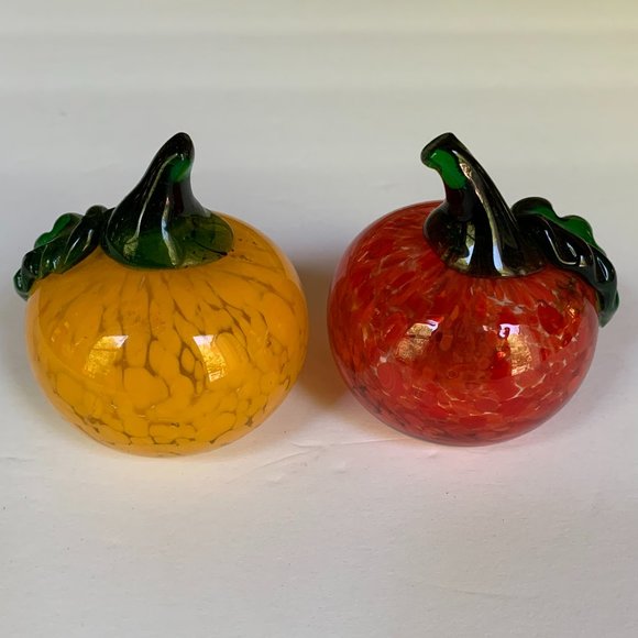 2 Hand Blown Glass Fruit Apple Orange Pumpkin Red Orange Murano -like Art - Picture 14 of 14
